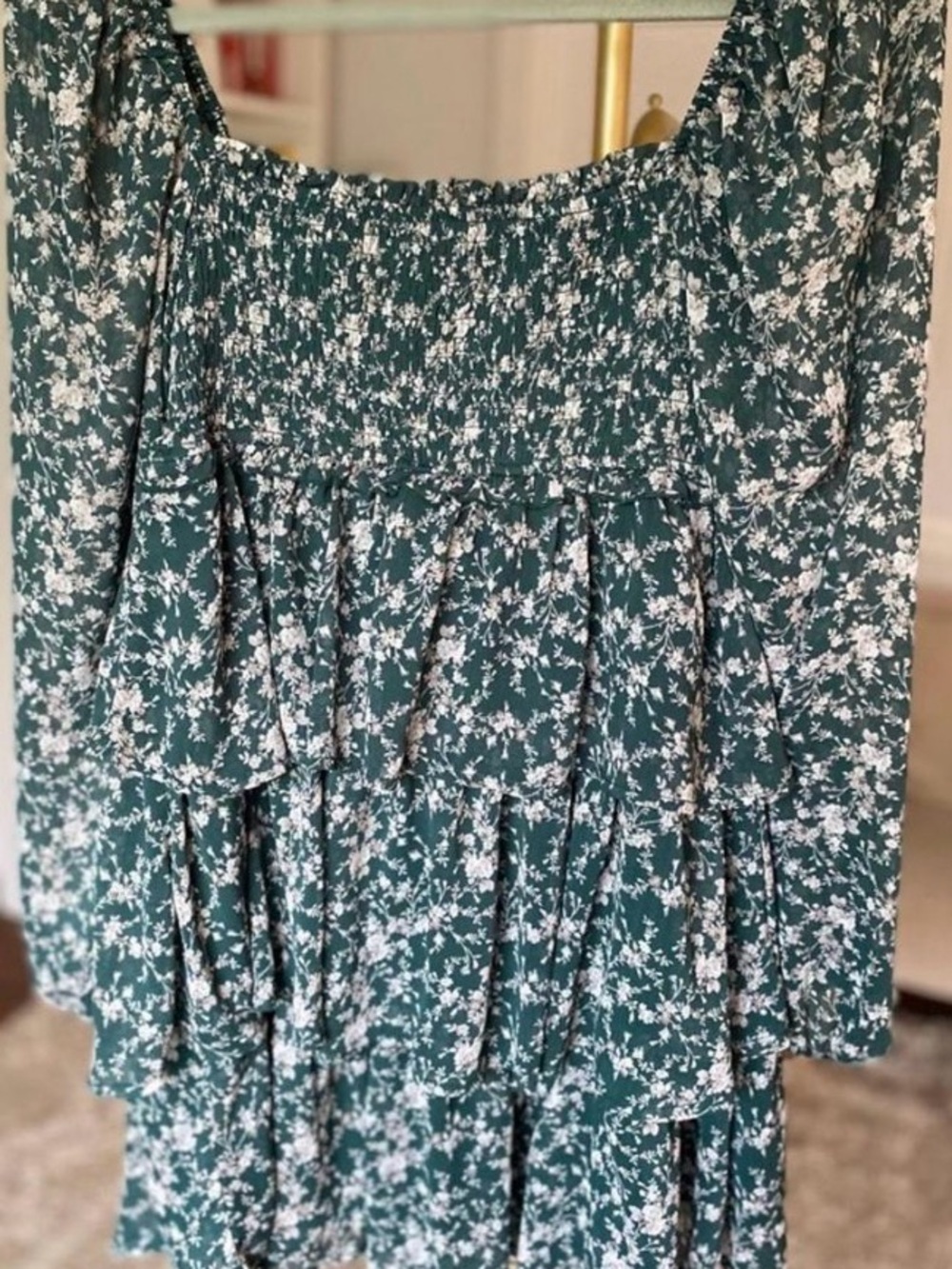 Floral Tiered Deep Green Midi Skirt